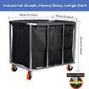Commercial Laundry Cart with Wheels, 400L Large Capacity Heavy Duty Stainless Laundry Basket,Laundry Sorter for Clothes Storage,330 lbs Load (Black), 35.4" x 25.6" x 31.5"