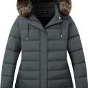 Womens Plus Size Down Jacket Puffer Coat | Windproof, Waterproof, Detachable Hood, Insulated for Winter Travel (Gray, XXXL)