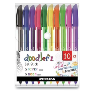 Zebra Pen Doodlerz Gel Stick Pen, Bold Point, 1.0mm, Assorted Glitter Colors, 27 Pack