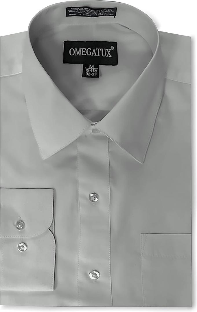 Mens Regular fit Solid Dress Shirts w/Convertible Cuffs (21.5" Neck 37" Sleeve, Light Grey)