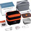 1.5L Cordless Electric Lunch Box, Rechargeable 18000mAh Battery Powered Portable Food Warmer, Auto Temperature Control, Self Heating Portable Lunch Box