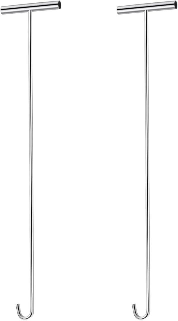 Zonon 2 Pack 31" 5th Wheel Pin Puller Solid Steel Chrome Plated Fifth Wheel Pin Puller Heavy Duty Portable Type Lifting Hooks for Pulling Storm Drain Manhole Covers, J Hook