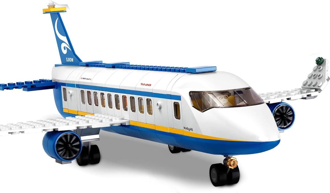 City Passenger Airplane Building Set for Boys 6+ 8+ 12+, City Plane Airport Playset with a Large Aircraft, Passenger Bus, Luggage Truck, Container Loader, 7 Minifigures, Compatible with Lego City