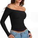 PINKMSTYLE Womens Off Shoulder Long Sleeve Top Fall Going Out Tops for Date Night Club Concert Outfits (Large, Black)