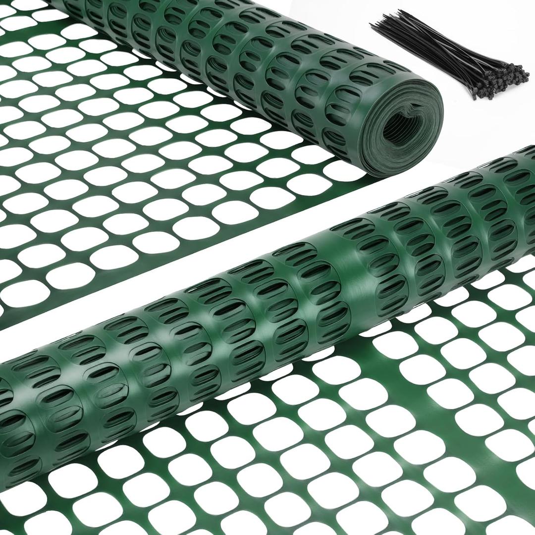 Ohuhu Plastic Garden Fence Safety Fence, 4'x50'/7.5 LB Reusable Netting Plastic Mesh Fence Roll, Temporary Fencing for Animal Barrier Construction Snow Fence Poultry Rabbits Chicken Dogs Deer