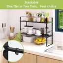 Across-Star Expandable Cabinet Shelf Organizer Rack, Stackable Kitchen Counter Storage Shelves Stand, Adjustable Height Pantry Shelf Spice Rack, 7.87''D*13-20''W*8.27''H, Black-2 Pack