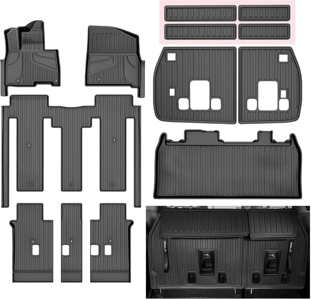 11 PCS Floor Mats for 2025 2026 Kia Carnival Hybrid 8-Seater (Not for Gas) - All Weather TPE Floor Liners Cargo Liner with Backrest Mats Carnival Accessories Custom Fit Trunk Mats Full Set, Black