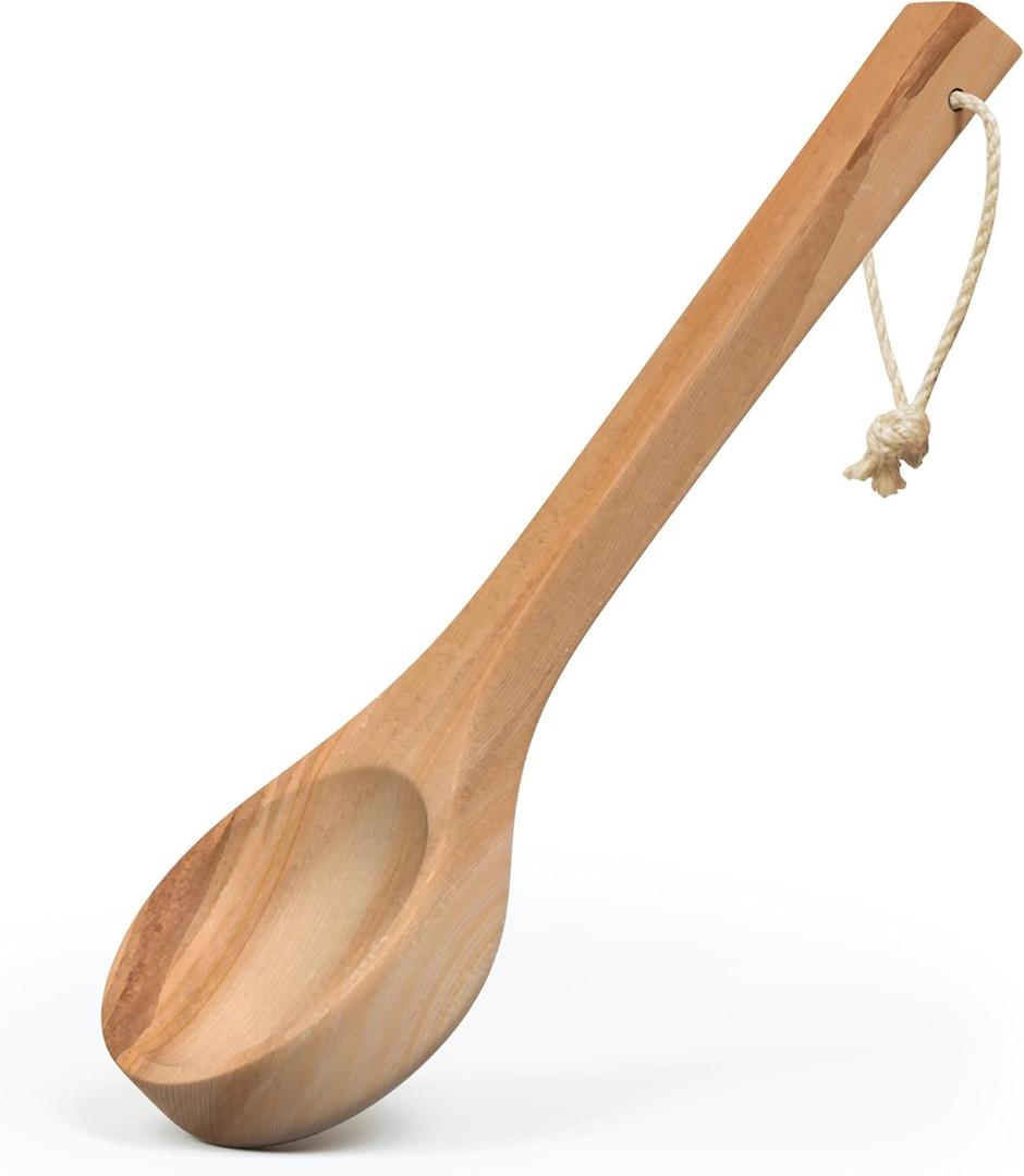 Sauna Ladle - Handmade from Canadian Red Cedar Wood - Natural Rope - 14 Handle & 3.4 oz (100 mL) Capacity Spoon
