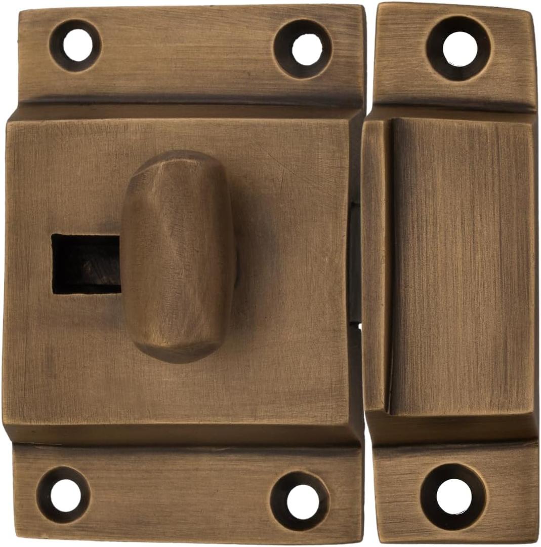 Cabinet Latch, Ideal for Cabinet Closet Kitchen Doors, Antique Cabinet Latch (1, Antique Brass)