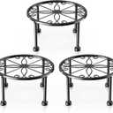 Garden Gifts Plant Lovers Gifts 3 Packs Black Metal Plant Stand with Anti-Slip Base Rustproof Heavy Duty Decorative Round Flower Stand Display Shelf for Indoor/Outdoor