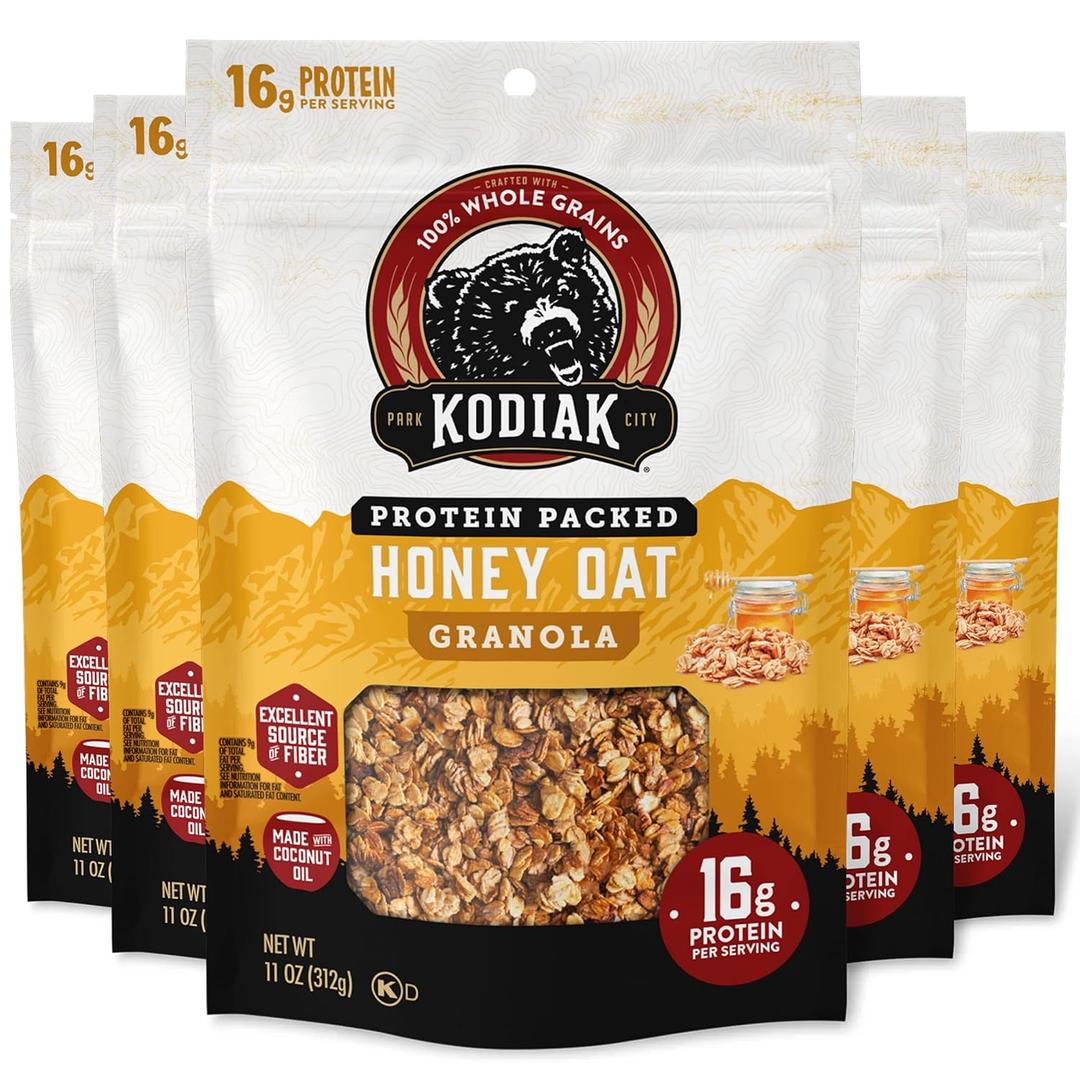 Kodiak Cakes Granola, Honey Oat, High Protein, 100% Whole Grains (Pack of 5 pouches) (EXP 11/03/26)