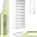 Sonic Dermaplane Razor for Women Face Beauty Face Epilator, Exfoliation & Peach Fuzz Facial Hair Removal for Women, Electric Face Razors Shaver Trimmer Anti-Aging 3 Speeds & 10 Refill Blades, Green