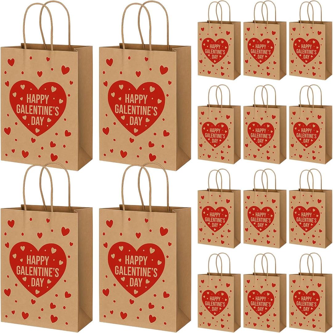 Eersida 24 Pcs Galentine's Day Gift Bags with Handles Pink & Red Heart Paper Goodie Treat Bags Bulk Galentines Party Favors for Women Friends Coworkers Holiday Exchange Gifts Boutique(Classic)