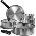 CAROTE Pots and Pans Set, Stainless Steel Cookware Set Detachable Handle, 9pcs Induction Kitchen Cookware Sets with Removable Handle, RV Cookware Set, Oven Safe (Brushed Black)