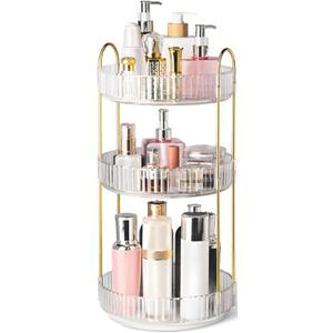 360 Rotating Makeup Organizer for Vanity, 3 Tier Perfume Organizers Skincare Organizers and Storage for Bathroom Countertop, Spinning Cosmetic Organizer for Bedroom Dresser Counter (Clear)