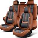 Auto Car Seat Covers Accessories Full Set Leather Cushion Protector Breathable Waterproof Seat Cover for Cars Universal Fit (Brown&Black, FullSet Without Headrest)