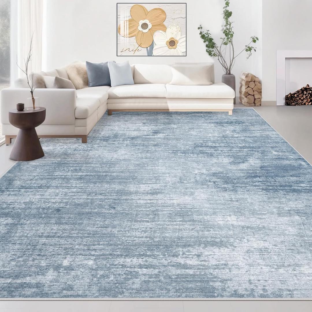 Area Rugs 8x10 Living Room: Washable Rug Modern Abstract Large Rugs Soft Non Slip Neutral Rug Stain Resistant Indoor Carpet for Bedroom Kitchen Dining Room Table Nursery Home Office Rugs (Blue,8'x10')
