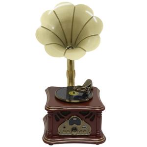 Brown Vintage Gramophone Recorder, Decorative Turntable with BT/USB Headphone Connection, HiFi, Handcrafted by Pure Oak，Great for Music Player, Home Decor, Retro Collection/Classic Gift (RT-135)