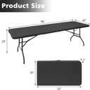 Portable 8Ft Folding Table, Heavy Duty Plastic Fold-in-Half Utility Foldable Dining Table, Multi-Purpose Plastic Folding Table with Carrying Handle for Camping and Party Indoor/Outdoor (Black)