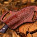 Leather Knife Sheath For Belt, Slanted Pancake Sheath, Tooled Leather Sheath, Beautiful Cow Boy 4 to 6 inches Skinner Knife Leather Cover 100% Real Leather (BROWN)