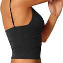 Women's Sexy Deep V Neck Wrap Ruched Side Spaghetti Straps Sleeveless Slim Fit Crop Top (Pink, M)