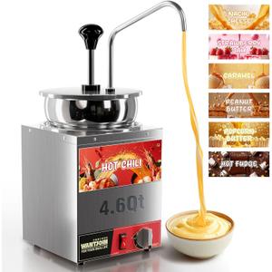 WantJoin Nacho Cheese Dispenser with Pump - 4.6QT Commercial Cheese Warmer, Stainless Steel Hot Fudge & Caramel Warmer with 86-185F Temperature Control