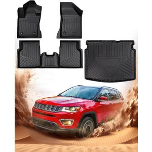 for Jeep Compass Floor Mats & Cargo Liner 2017 2018 2019 2020 2021 2022 2023 2024 2025, All Weather TPE Floor Mats & Trunk Mat for Jeep Compass Car Accessories