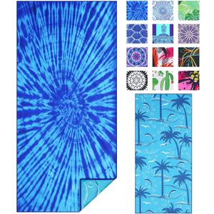 TwoYek Microfiber Thin Beach Towel Lightweight Oversized 71x32 Extra Large Sand Free Towels Quick Dry for Travel Pool Camping Sports Beach Accessories Vacation Essential Gift Blue Tie Dye