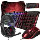 Gaming Keyboard and Mouse and Mouse pad and Gaming Headset, Wired LED RGB Backlight Bundle for PC Gamers and Xbox and PS4 Users - 4 in 1 Edition Hornet RX-250