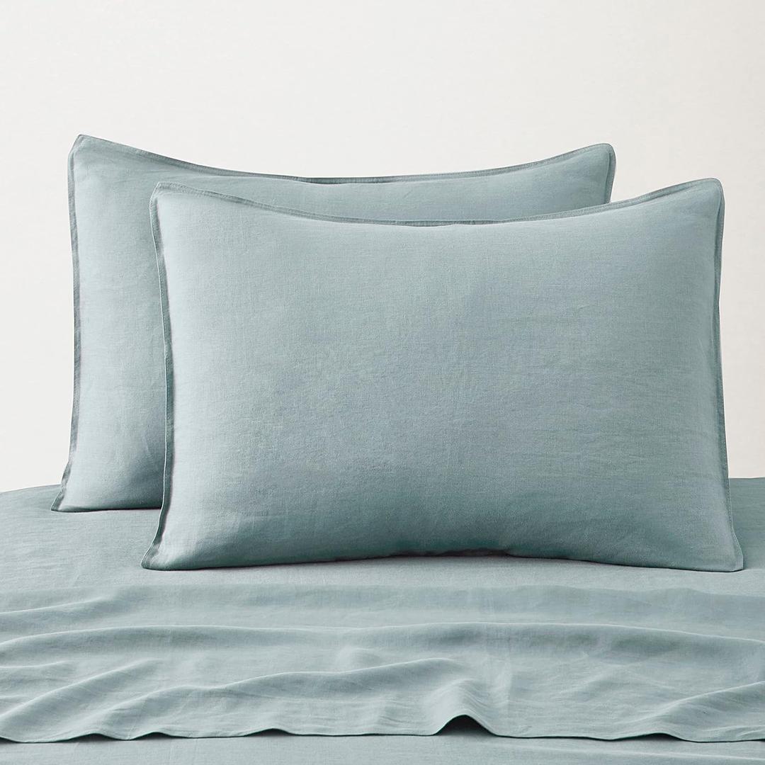 ATLINIA Linen Pillow Cases Standard Sham - 20 x 26 Inch Bed Pillow Protector Cover Set of 2 Bedding Cooling Neutral Pillowcase Shams Dusty Blue
