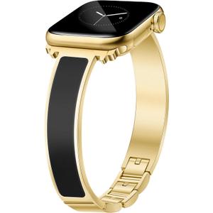 Newlibery Gold Slim Watch Bands for Women Compatible with Apple Watch 38mm 40mm 41mm 42mm (S10/11) Jewelry Dressy Bracelet Metal Strap Adjustable for iWatch Series 11/10/9/8/7/6/5/4/SE 3/2/1