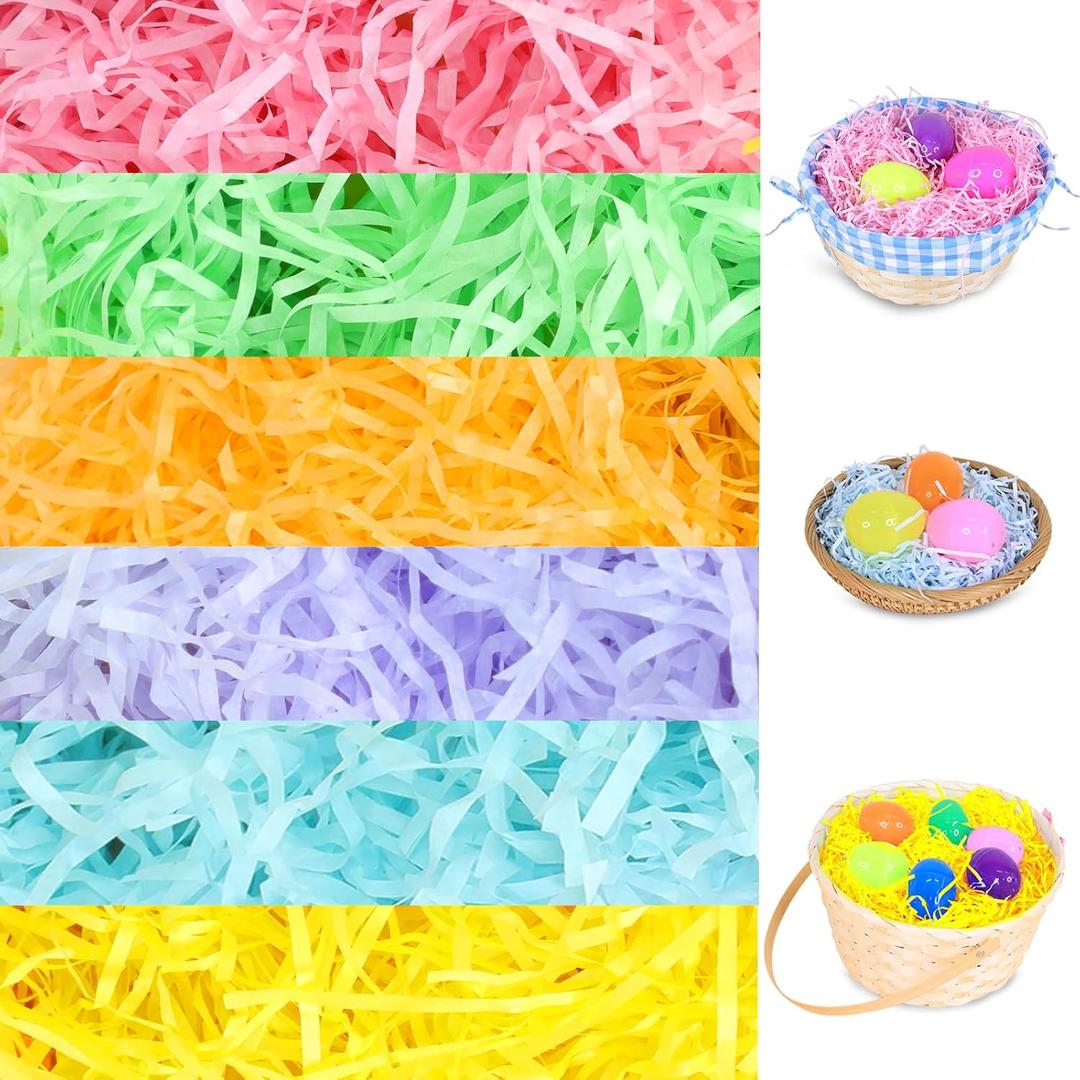 Easter Grass Basket Filler 6 Colors 25.4 OZ (720 Grams) Gift Wrap Filler Paper Boxes Basket Stuffers, Recyclable Raffia Shred Paper for DIY Easter Egg Hunt Decor Birthday Party Favors Classroom Decor