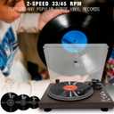Retro Vinyl Record Player, Fully‑Automatic Belt‑Driven Turntable with BT Wireless, 33/45 RPM Speeds, Auto‑Repeat Function, Hi‑Fi, Anti‑Skate, Dust Cover, Anti-Resonance, RCA Outputs, Brown