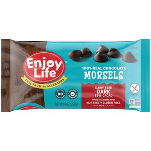 Enjoy Life Baking Dark Chocolate Morsels, Dairy Free , Soy Free, Nut Free, Non GMO, Gluten Free, Vegan Chocolate Chips, 9 oz bag (EXP 04/29/27)
