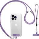 CACOE Phone Lanyard 2 Pcs-1 Pcs Adjustable Neck Strap, 1 Pcs Wrist Strap, 2 Pads, Universal Crossbody Multifuctional Cell Phone Lanyards Compatible with Most Smartphones(Purple Blue)