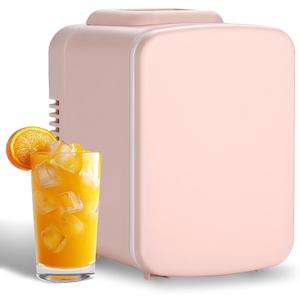 Simple Deluxe 4-Liter/6 Can Mini Fridge Portable Cooler & Warmer Compact Refrigerator for Skincare, Cosmetics, Beverage, Food, 4L, Pink