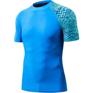 HUGE SPORTS Men's Splice UV Sun Protection UPF 50+ Skins Rash Guard Short Sleeves (Blue Digital,S)