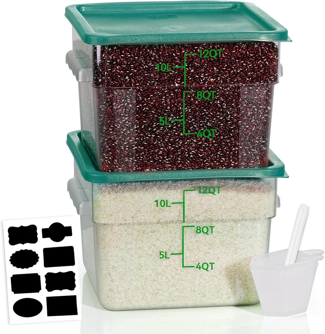 12QT 2PCS NSF Commercial Clear Food Storage Containers with Lids(GREEN), 12 quarts