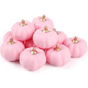FOIMAS 12pcs Pink Artificial Pumpkins,Small Faux Pumpkins Lifelike Foam Pumpkin for Fall Halloween Thanksgiving Home Decoration Harvest Decor