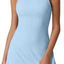 QINSEN Womens Open Back Tennis Dress Sleeveless Built in Shorts Golf Athletic Dress with Pockets (Small, Sky Blue)
