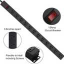 HHSOET Metal Wall Mount Power Strip, Mountable Power Outlet with 12 AC Outlets, Aluminum Alloy Mount Power Socket with Switch, 10 FT SJT 3/C 14AWG Power Cord, 15A 125V 1875W (12AC) Black