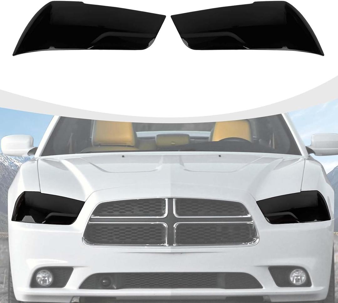 RAZPOY for Charger Headlight Cover, Smoked Front Head Light Lamp Guard Covers Trim Compatible with 2011-2014 Dodge Charger Exterior Accessories, ABS Smoked Black