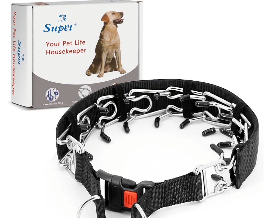Supet Dog Prong Collar, Dog Choke Collar Adjustable Dog Pinch Collar with Quick Release Buckle/Nylon Cover for Small Medium Large Dogs