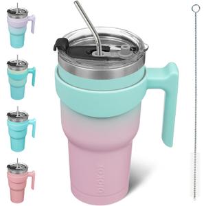 BJPKPK 30 oz Tumbler with Handle & Straw, Insulated Stainless Steel Mug | Double Wall Vacuum, Keeps Hot/Cold, Thermal Cup, BPA Free, Dishwasher Safe, Cupholder Fit, Coffee & Travel, Bubble Gum (EXP 12/31/36)
