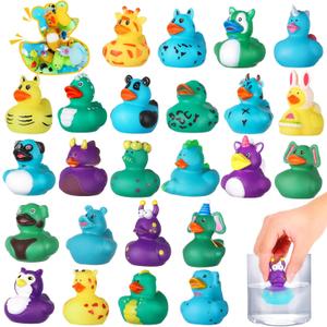 24 Pack Color Changing No Hole Rubber Ducks, Color Change Baby Bath Toys Without Holes for Toddlers Kids Ages 4-8, Floating Toys Gift for Bath, Classroom Party Favors