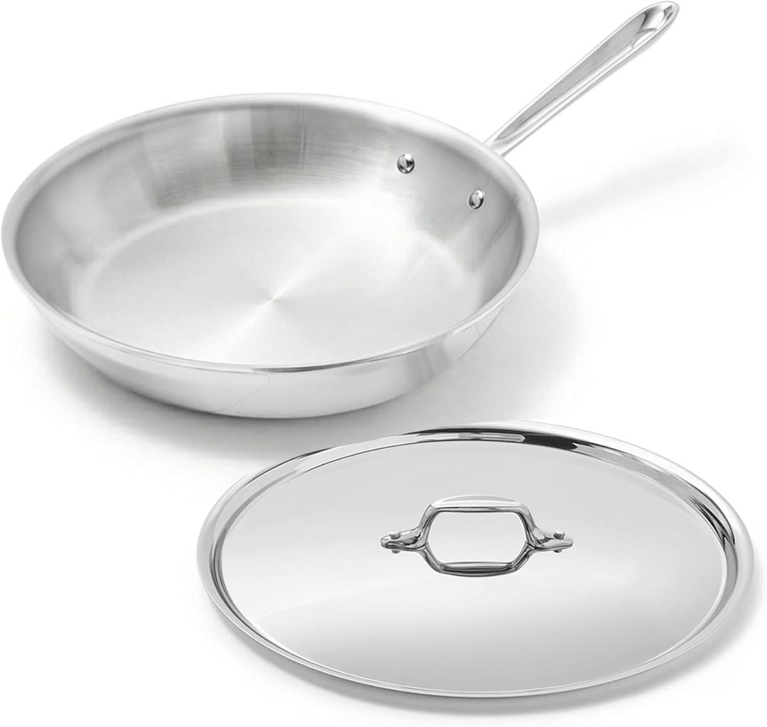 All-Clad D3 Stainless Steel 10 inch Frying Pan Covered- Made in the USA- The Original Bonded Professional Cookware- Oven Safe & Induction Compatible