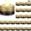 Retisee 48 Pcs Flameless LED Tea Lights Gold Black Glitter Electric Fake Candles for Centerpieces Battery Operated Anniversary Decorations Romantic Winter Decor for Wedding Festival Christmas Birthday, Gold
