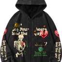 SOLY HUX Men's Graphic Zip Up Hoodie Y2k Gothic Long Sleeve Hooded Sweatshirt Jacket Streetwear Black Graphic Small (Gray, S)