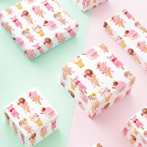2 x FYSUIMU 6 Sheets Summer Wrapping Paper - Not Roll - Pink Bow Ice Cream Popsicle Gift Wrap Paper Folded Flat for Gathering Parties DIY Crafts, 19.7 x 27.6 Inch