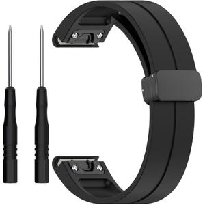 26mm 22mm 20mm QuickFit Watch Band Compatible with Garmin Fenix 8 7 6 5 3 hr 6s 5s 6x 5x Forerunner 935 945 965 Magnetic Silicone Watch Band for Garmin Instinct Approach MARQ Descent Quatix Epix Pro (Black)